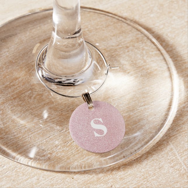 Pink Faux Glitter Monogram Letter Wine Charm (In Situ)