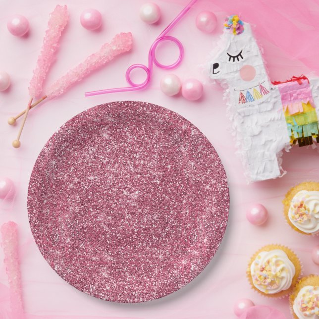 Pink Faux Glitter  Paper Plates (Party)