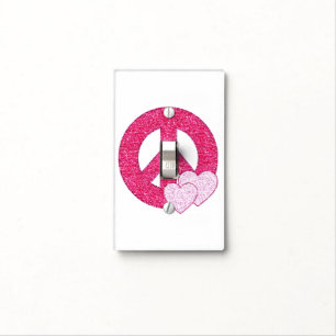 Pink Faux Glitter Peace Sign Hearts Light Switch Cover
