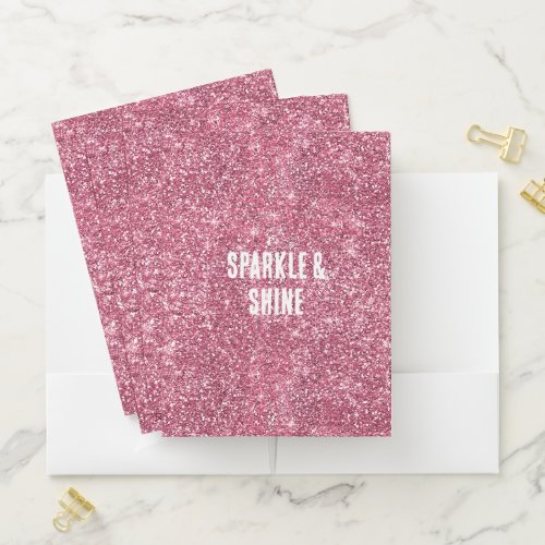 Pink Faux Glitter Pocket Folder