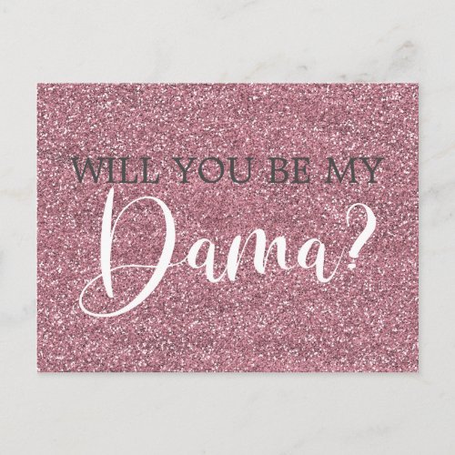 Pink Faux Glitter Quinceanera Dama Proposal Invitation Postcard
