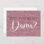Pink Faux Glitter Quinceanera Dama Proposal Invitation Postcard (Front/Back)