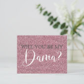 Pink Faux Glitter Quinceanera Dama Proposal Invitation Postcard (Standing Front)