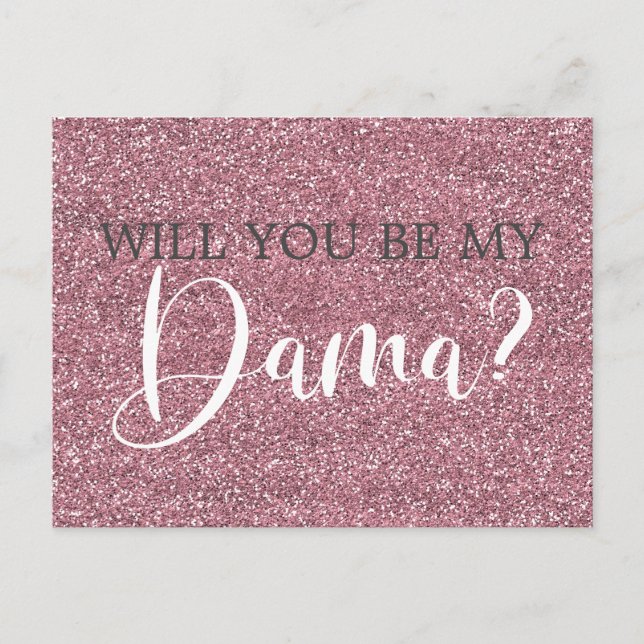 Pink Faux Glitter Quinceanera Dama Proposal Invitation Postcard (Front)