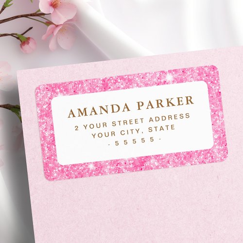Pink faux glitter return address label