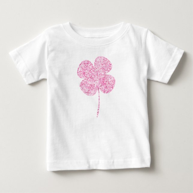 Pink Faux Glitter Shamrock Baby T-Shirt (Front)