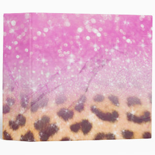 Pink Faux Glitter Shining Leopard Pattern Girly 3 Ring Binder