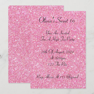 pink faux glitter sweet 16 birthday invitation