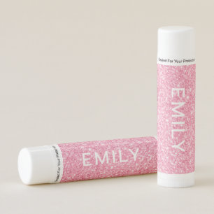 Pink faux glitter texture with a optional monogram lip balm