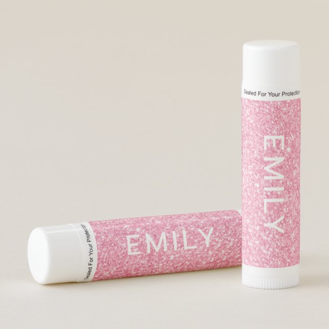 Pink faux glitter texture with a optional monogram lip balm (Front)
