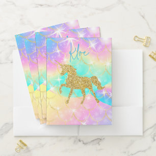 PINK FAUX GLITTER UNICORN POCKET FOLDER