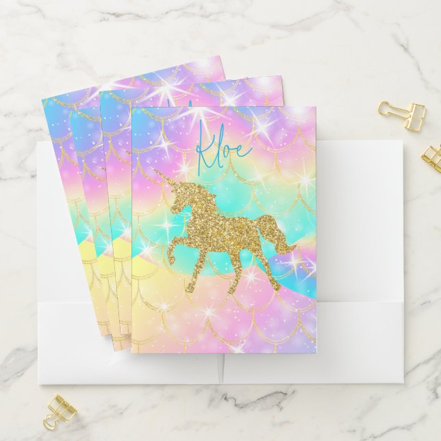 PINK FAUX GLITTER UNICORN POCKET FOLDER (In Situ)