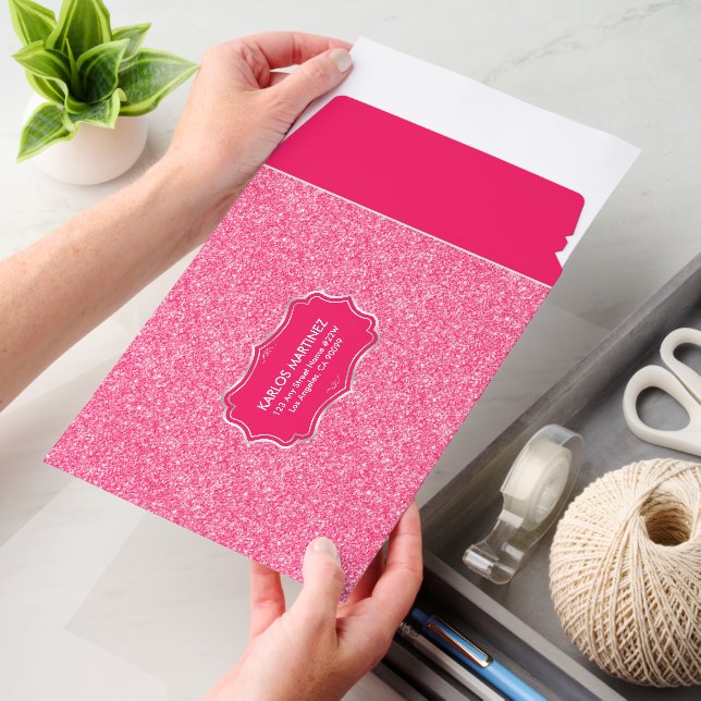 Pink Faux GlitterTexture Envelope Mailers (Desk)