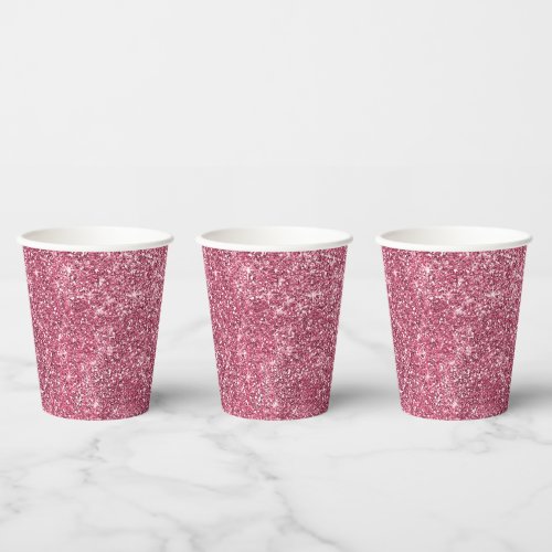 Pink Faux Glittery Stripes Paper Cups