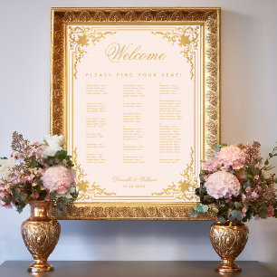 Pink Faux Gold Alphabetical Wedding Seating Chart 