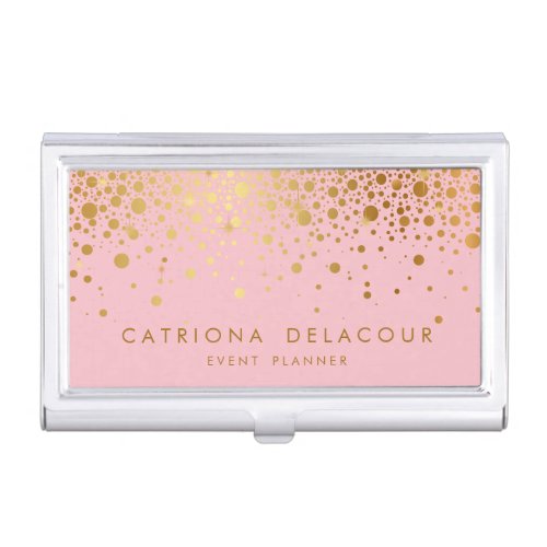 Pink Faux Gold Foil Confetti Business Card Holder