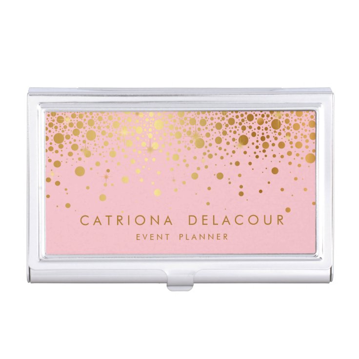 Pink Faux Gold Foil Confetti Business Card Holder Zazzle