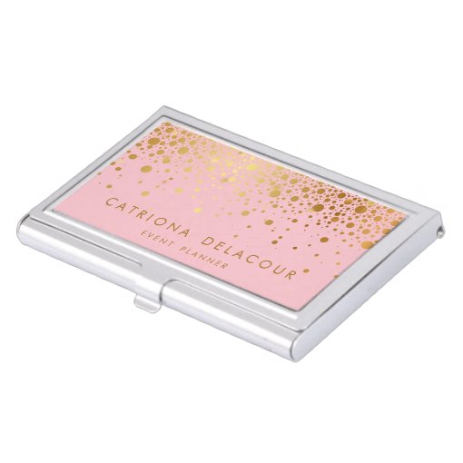 Pink Faux Gold Foil Confetti Business Card Holder Zazzle