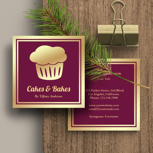 Pink Faux Gold Foil Homemade Cupcake Bakery Square Business Card