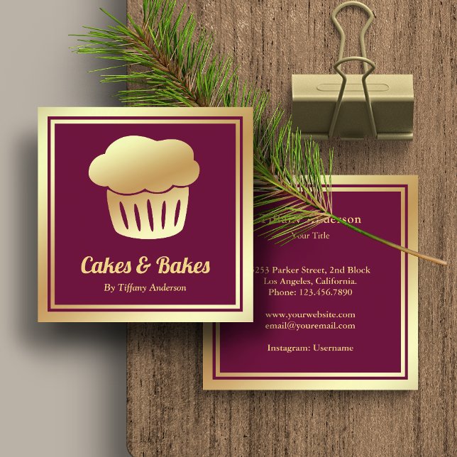 Pink Faux Gold Foil Homemade Cupcake Bakery Square Business Card (Creator Uploaded)