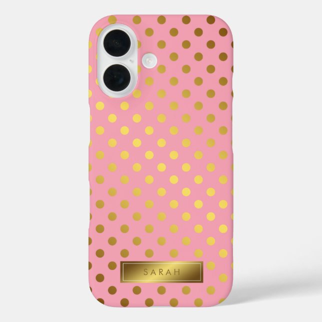 Pink Faux Gold Foil Polka Dots Pattern Case-Mate iPhone Case (Back)