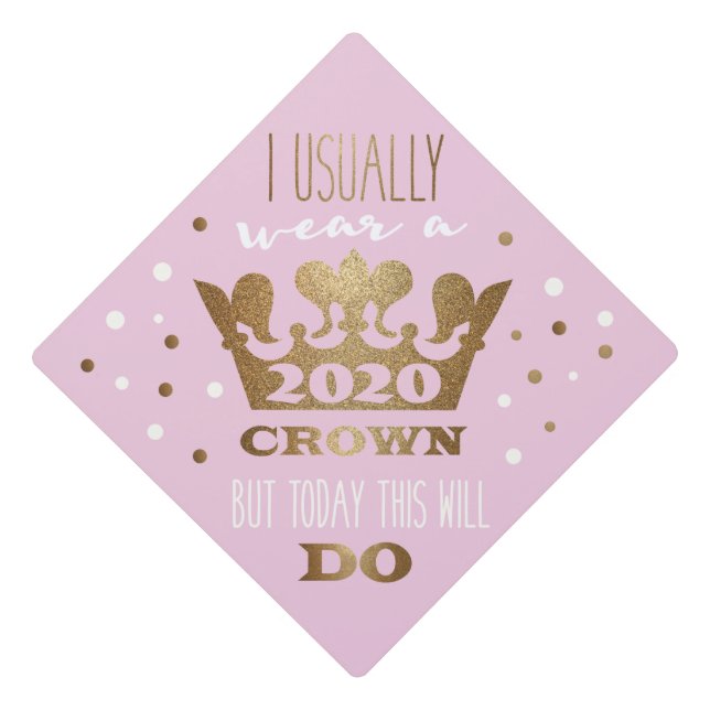 Pink Faux Gold Glitter Crown Graduation Class of Cap Topper (Front)