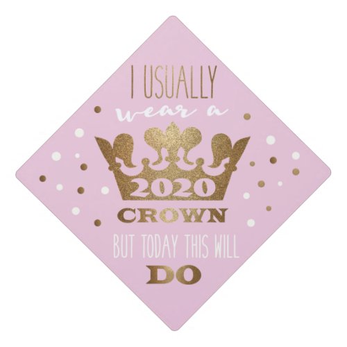Pink Faux Gold Glitter Crown Graduation Class of Graduation Cap Topper