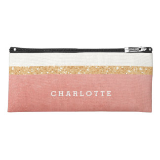 Pink & Faux Gold Glitter | Custom Name Pencil Case