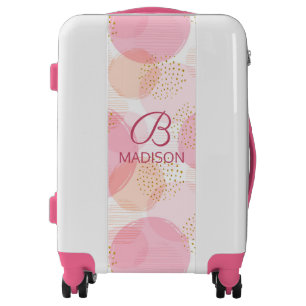 Pink Faux Gold Glitter Monogram Name Luggage