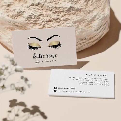 Pink  Faux Gold Lashes  Brows Beauty Business Card