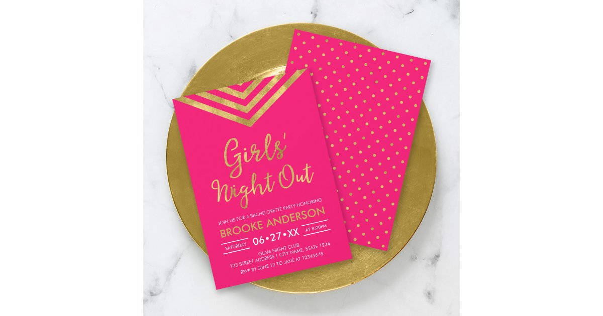 Pink Faux Gold Modern Chevron Girls' Night Out Invitation | Zazzle