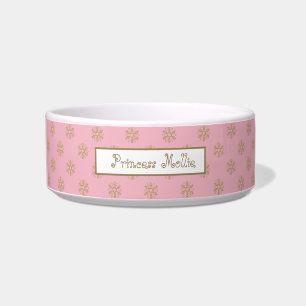 Pink Faux Gold Snowflakes Holiday Personalized Bowl