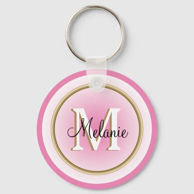 Pink Faux Gold Your Name and Initial Keychain (Front)