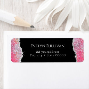Pink faux iridescent glitter return address label