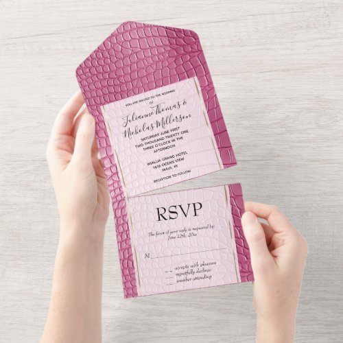 Pink Faux Leather Animal Print All In One Invitation