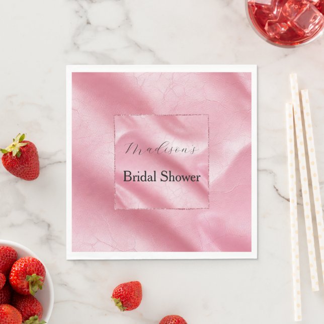 Pink Faux Leather Bridal Shower Napkins (Insitu)