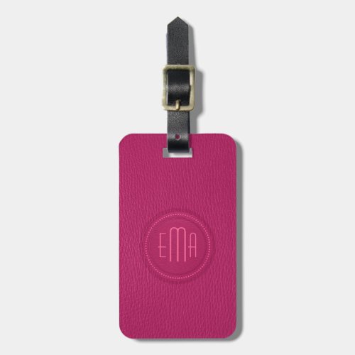 Pink Faux Leather Look Monogram Luggage Tag