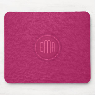 Pink Faux Leather Look Monogram Mouse Pad