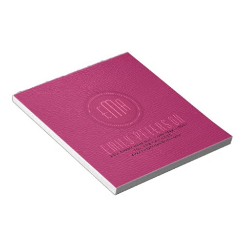 Pink Faux Leather Look Monogram Notepad