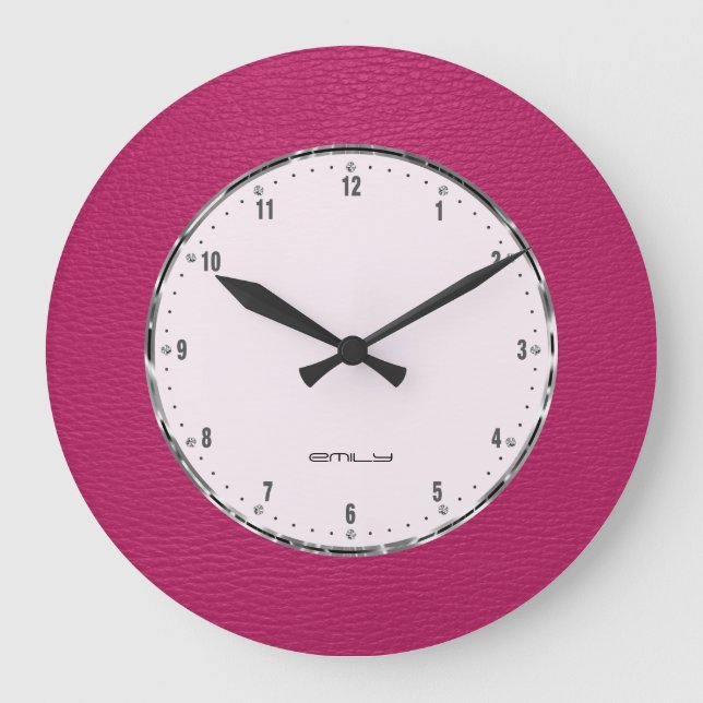 Pink Faux Leather Print Large Clock (Front)