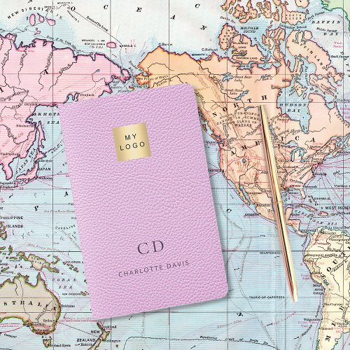 Pink faux leather white logo business monogram pocket moleskine notebook