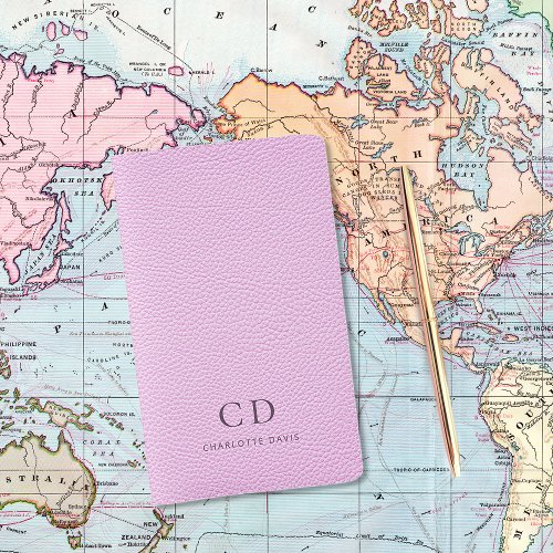 Pink faux leather white monogram name minimalist large moleskine notebook