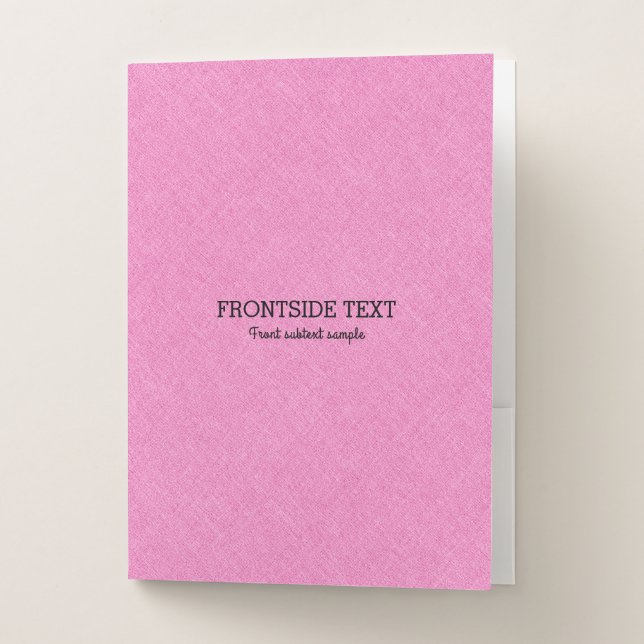 Pink faux linen texture background pocket folder (Front)