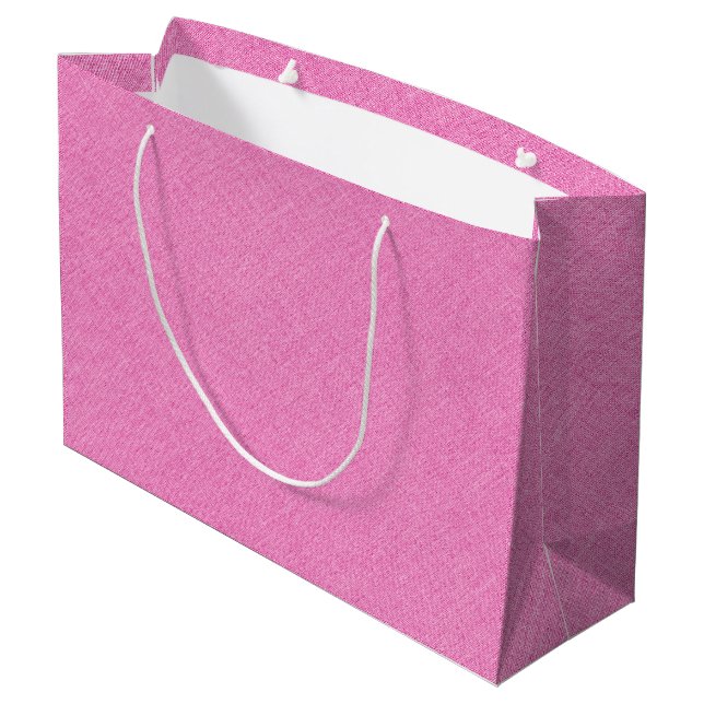 Pink faux linen texture large gift bag (Back Angled)