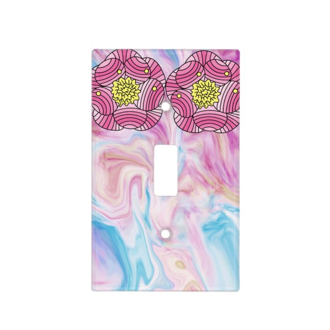 Pink Faux Marble & Abstract Flowers Light Switch Cover (Front)