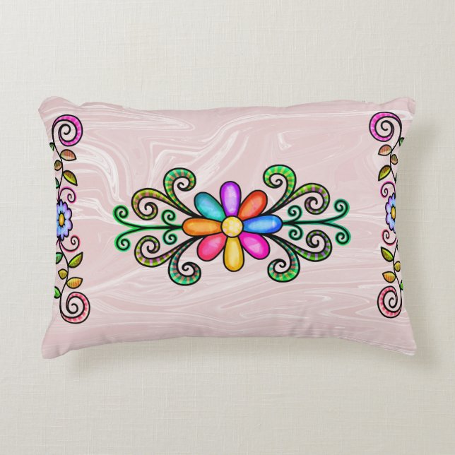 Pink Faux Marble & Doodles Accent Pillow (Front)