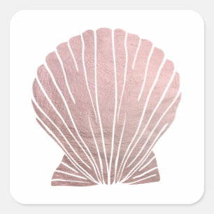 Pink Faux Metallic Elegant Seashell Beach Wedding  Square Sticker