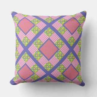 Pink Faux Patchwork, Primroses, Polkas and Gingham Throw Pillow
