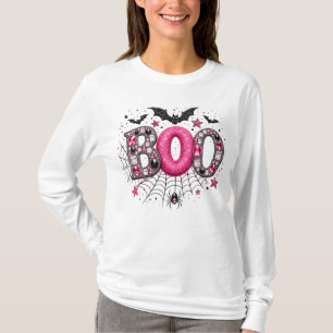 Pink Faux Rhinestone Boo Spooky Halloween T-Shirt