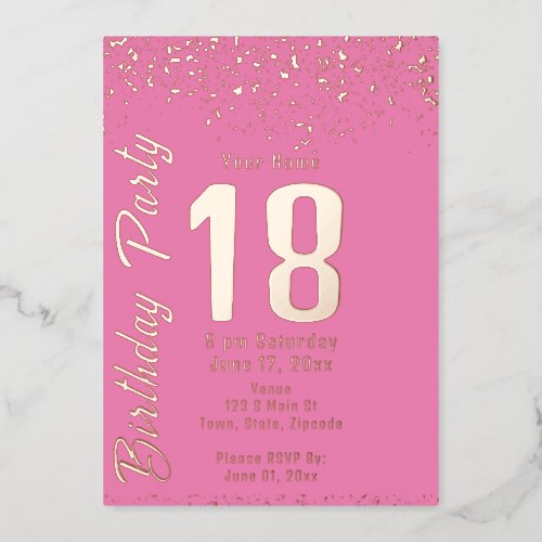 Pink  Faux Rose Gold Glitter 18th Birthday Party Foil Invitation